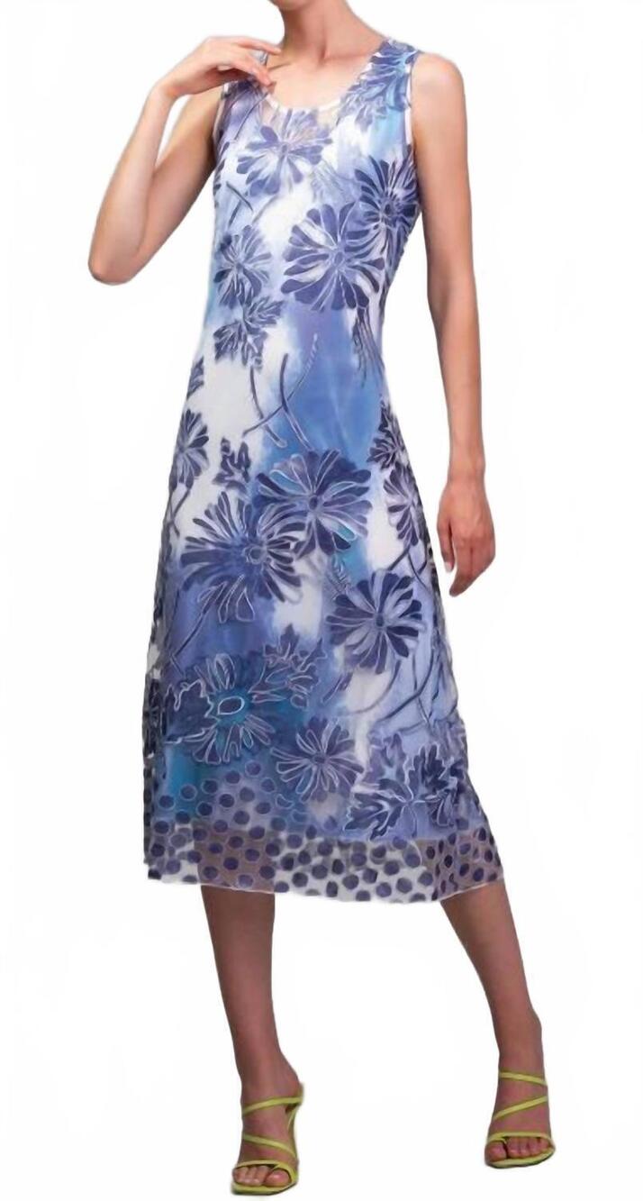 NEW ALISON SHERI illusion print dress in blue flora